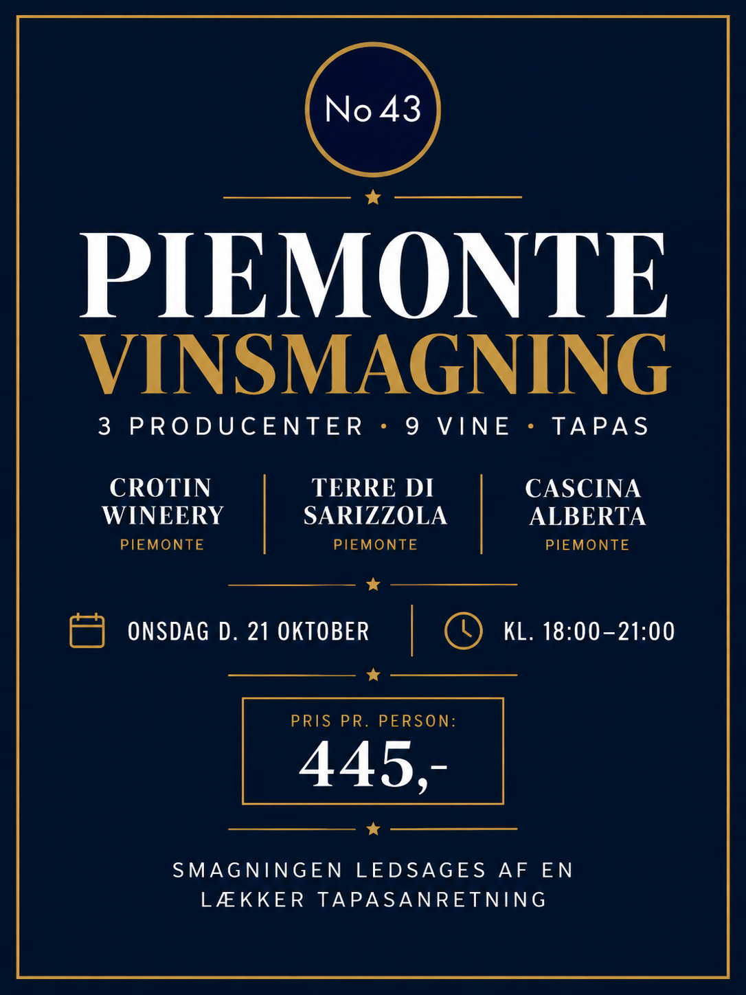 Piemonte-vinsmagning. 21 Oktober kl.18:00